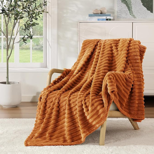 Monbix Yellow-Brown Fleece Throw Blanket for Couch- Room Decor Soft Cozy Blankets for Women, Lightweight Fleece Flannel Bed Blanket Suitable for All Seasons(50"×60",Yellow-Brown)