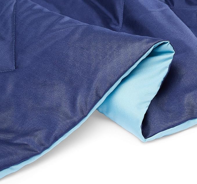 Amazon Basics Comforter Blanket Full/Queen, Reversible Lightweight Microfiber All Season Blanket, Navy/Sky Blue