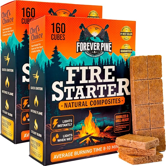 Fire Starter Cubes, 320 pcs- Easy BBQ Ignition - Natural, Waterproof & Odorless Firestarter Squares for Campfire, Charcoal Grill, Outdoor Fire Pit, Wood Stove, Fireplace, Logs - Camping Essentials