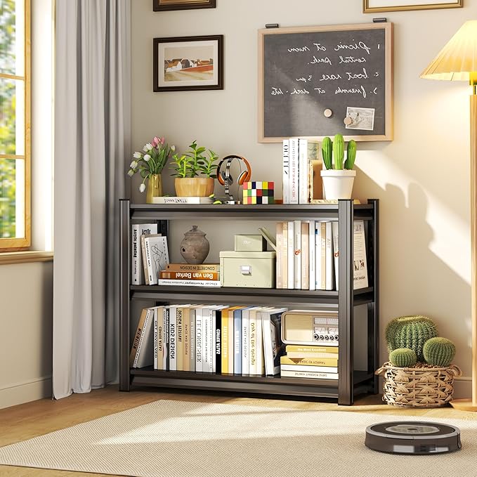 Storage Shelves, Garage Metal Shelving Unit, Adjustable, Double-Layer Column with Reinforced Ribs, Heavy-Duty, Capable of Bearing 600-3600 lbs (Black, 32 * 20 * 14, 3-Tier)