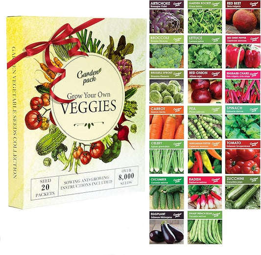 Garden Pack 20 Vegetable Seeds Varieties – High Yield Garden Seeds for Planting Vegetables – Over 8,000 Premium, Non-GMO Heirloom Seed for Outdoor & Indoor Garden