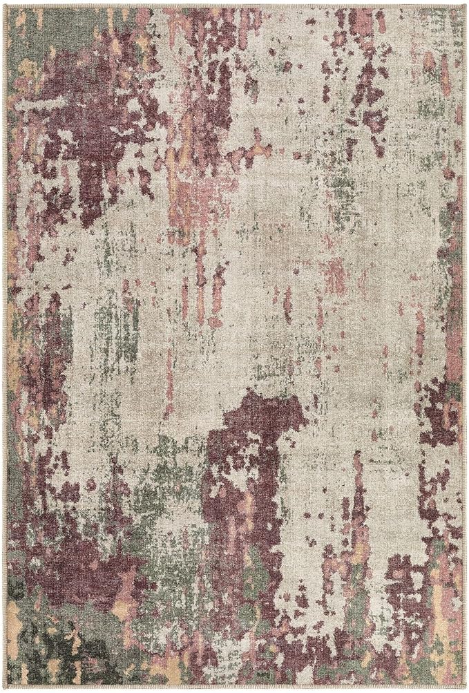 2x3 Entryway Area Rug: Washable Neutral Modern Abstract Small Rug - Non-Slip Low Pile Throw Indoor Carpet for Entrance Kitchen Front Door Mat Bathroom Entry Kids Room - Purple/Green/Beige