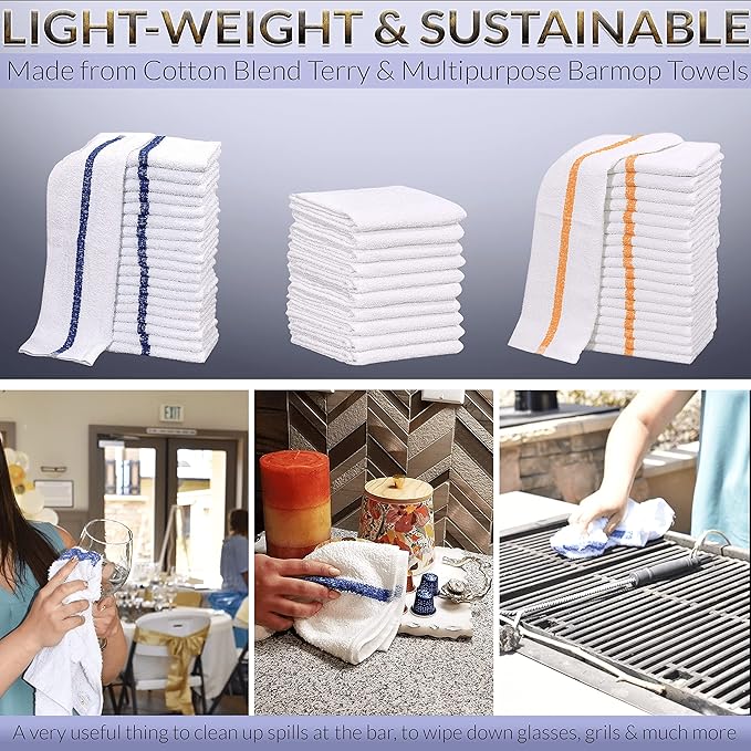 GOLD TEXTILES 120 PC New Cotton Blend White Restaurant Bar Mops Kitchen Towels 28oz (10 Dozen) (120, White)