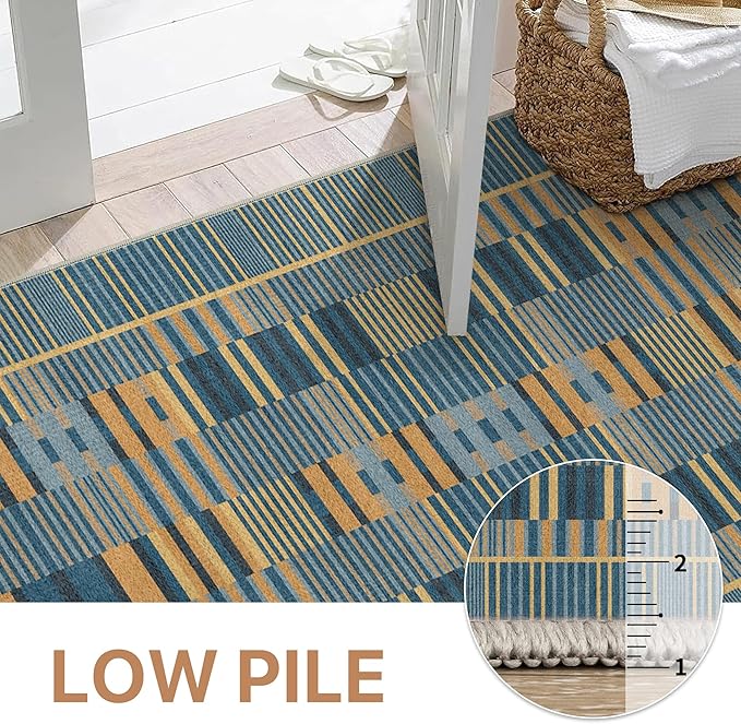 GENIMO Machine Washable 5x7 Area Rugs for Living Room, Non Slip Vintage Rugs, Low Pile Lightweight Chenille Print Rug for Bedroom, Dining Room, Home Office, Navy Blue