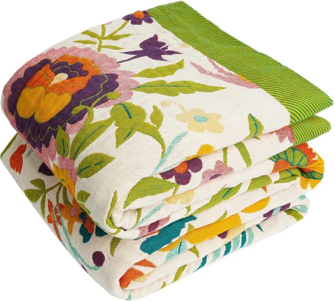 Boho Throw Blanket for Bed, 100% Organic Cotton Breathable Ultra Soft 60" x 80" Quilt Throw - All Season Floral Rustic Farmhouse Decor Luxury Reversible Blanket for Sofa Couch Chair and Gift