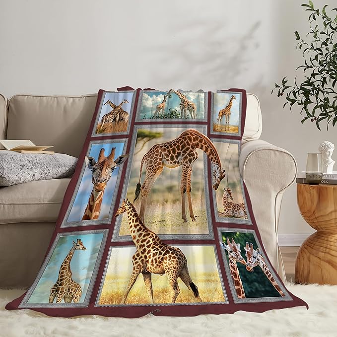 Giraffe Blanket Gifts for Girls Boys Soft Warm Plush Wild Animal Giraffe Throw Blanket Flannel Fleece Fuzzy Blankets for Kids Women Man Lover Bed Couch Living Room Decor 60"X50"