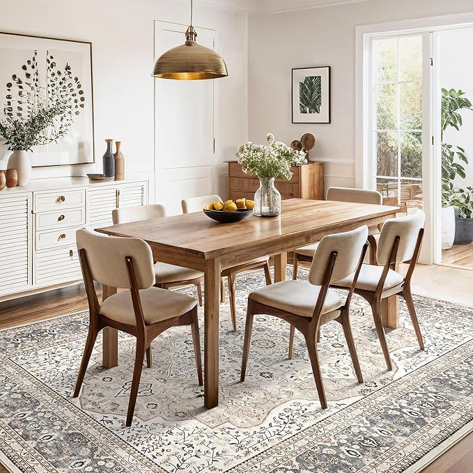 Washable Rug 10x14 Area Rugs for Living Room Bedroom Dining Room Home Office Floor Decor -Stain & Fade Resistant Non Slip Backing Carpet,Ultra-Thin Vintage Large Carpets (Camel/Beige,10'x14')