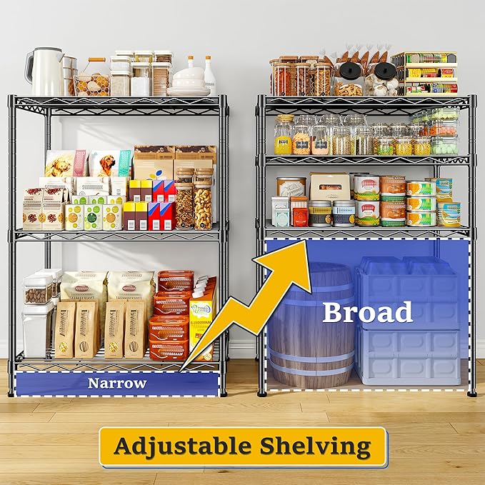 35.4''H Shelf 3 Tier Storage Shelves Metal Shelving,Adjustable Small Wire Shelving Unit,Utility Steel Shelving Organizer Storage Rack for Kitchen Bedroom Laundry Pantry Office,17.7''Wx11.8''D,Black