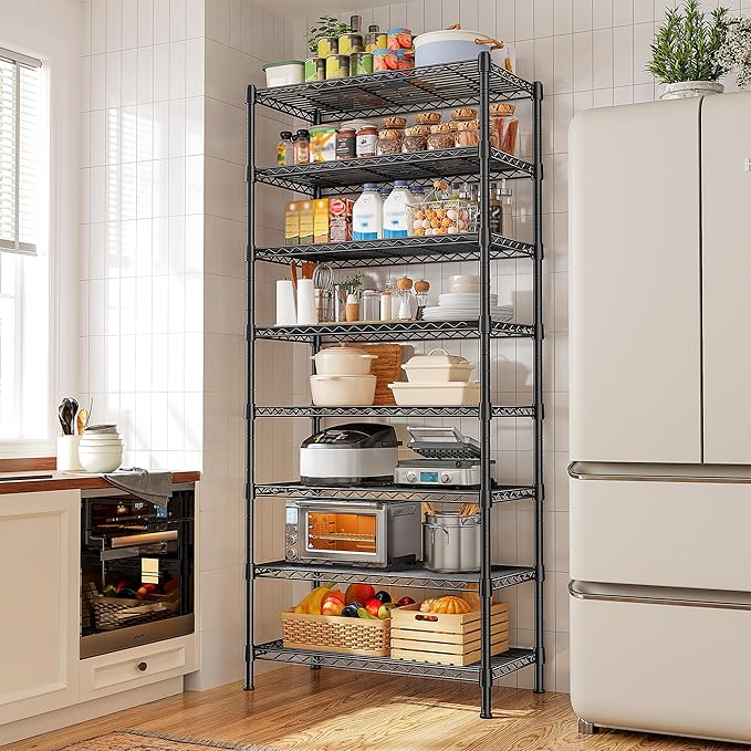 8 Tier Wire Shelving Rack Storage Shelves Loads1200LBS,Adjustable Metal Shelving Unit and Metal Shelf Pantry Shelves Industrial Shelving for Commercial Kitchen Office 72H X 13.8D X 23.6W