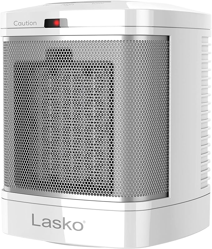 Lasko Portable Electric Ceramic Space Heater with ALCI Plug for Bathroom Use, 2 Heat Settings and Simple Heat Button, 8 Inches, White, 1500W, CD08200