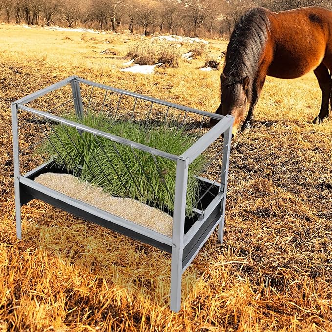 Pasture Hay Feeder, 3-Feet Long Livestock Feed Trough Hay Grain Livestock Feeder for Sheep, Calf, Goats On Farms and in Sheep Sheds, Quick to Assemble, 39.37" x 25.59" x 33.46"