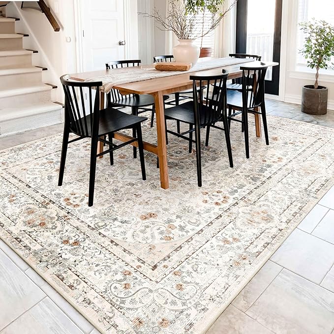 8x10 Area Rugs Washable,Boho Rug for Living Room Bedroom Dining Room,Large Vintage Bohemian Distressed Carpet Non Slip,Beige