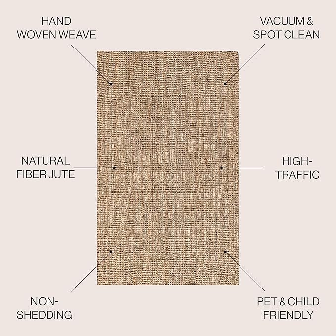 JONATHAN Y Pata Hand Woven Chunky Jute Natural 5x5 Square Indoor Area Rug, Bohemian, Rustic, Cottage, Easy-Cleaning for Living Room, Bedroom, Kitchen, Non-Shedding (NRF102A-5SQ)