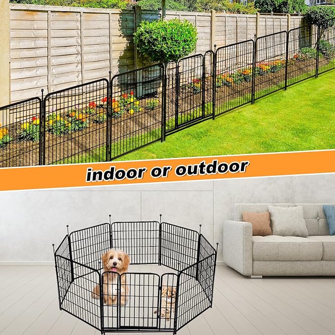 Garden Fences with Gate, 32 in(H)×27 in(L) 16 Panels Total 35.4 Ft(L), Garden Animal Barrier, Fence for Dogs Outside, Heavy Duty Iron Metal Animal Barrier Fence, Flower Bed Fencing