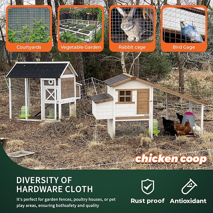 1/2'' 48'' X 100' Hardware Cloth, Chicken Wire Fencing Double Layer Hot Dip Galvanized, Wire Mesh Fence Chicken Rabbit Snake Cage Wire Fence Mesh Roll, for Chicken Coops, Fencing, Garden Protection