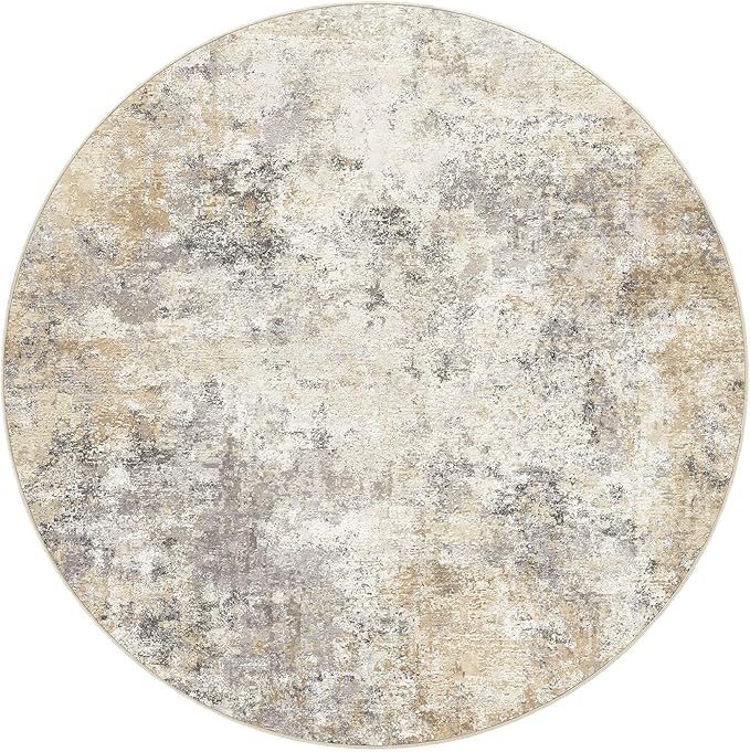 4ft Round Area Rug Living Room Rugs - 4x4 Washable Neutral Modern Abstract Soft Thin Rug Indoor Floor No Slip Rug Carpet for Bedroom Under Dining Table Home Office Decor - Golden Grey
