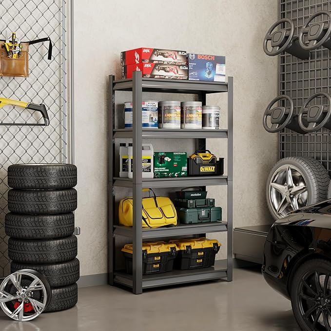 72''H 5-Tier Garage Storage Shelves, Heavy Duty Garage Shelving with Adjustable Shelves, 2800 LBS Load Capacity Metal Shelving Unit for Garage, Warehouse, Pantry