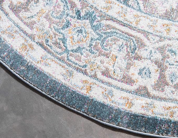 Unique Loom Baracoa Collection Area Rug - Prado (8' 4" Round, Gray/ Blue)