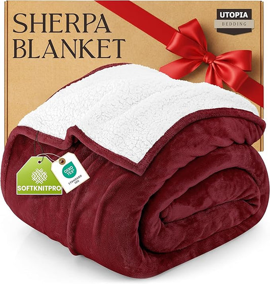 Utopia Bedding Sherpa Blanket King Size (Red, 90x102 Inches) - Soft Lightweight Plush Fleece Reversible Blanket for Bed, Sofa, Couch, Camping and Travel