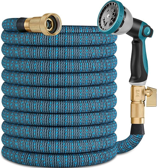 50 FT Expandable Garden Hose -2025 Newly Upgraded Durable Latex Core,3/4 Brass Connector and 10 Functions Spray Nozzle, Extra Strength Fabric, Leak-proof, Lightweight, Kink-free Expanding Water Hoses