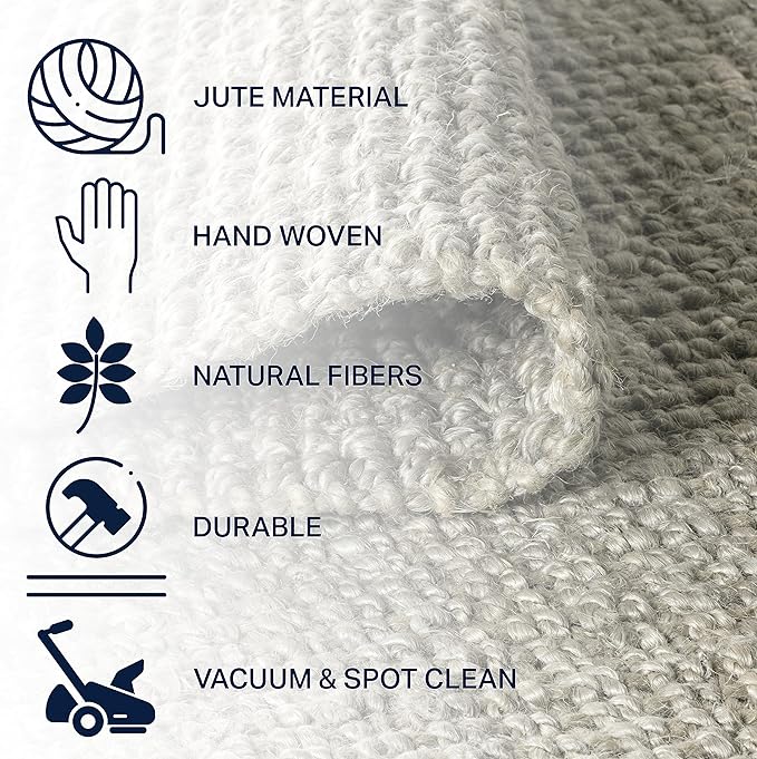 JONATHAN Y Pata Hand Woven Chunky Jute Gray 7x7 Square Indoor Area Rug, Bohemian, Rustic, Cottage, Easy-Cleaning for Living Room, Bedroom, Kitchen, Non-Shedding (NRF102C-7SQ)