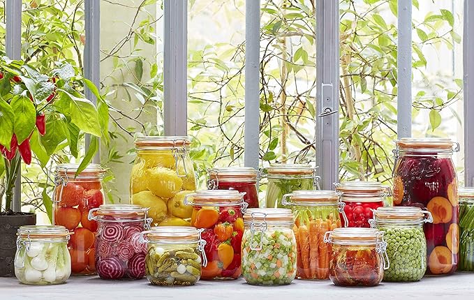 Le Parfait Super Jars, French Glass Canning Jars w/Round Body, Wide Mouth, Clear Glass (750mL/24oz, 4pk)