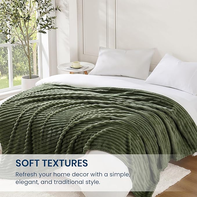Monbix Olive Green Fleece Throw Blanket for Couch- Room Decor Soft Cozy Blankets for Women, Lightweight Fleece Flannel Bed Blanket Suitable for All Seasons(50"×60",Olive Green)