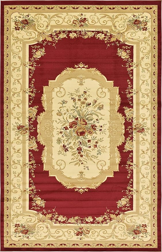 Unique Loom Versailles Collection Traditional Classic Floral Motif Area Rug (10' 6 x 16' 5 Rectangular, Burgundy/ Ivory)