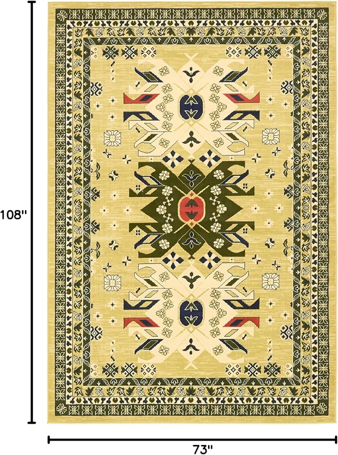 Unique Loom Taftan Collection Border Geometric Tribal Inspired Design Area Rug (6' 0 x 9' 0 Rectangular, Gold/ Gray)