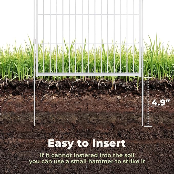 SunsGrove Tall Garden Fence with Gate, 45 in(H) x 13.4 ft(L) 6 Panels Heavy Duty Metal Animal Barrier Fence for Yard, Suitable for Indoor or Outdoor Dog Pet Fence, Garden Fence Border, White