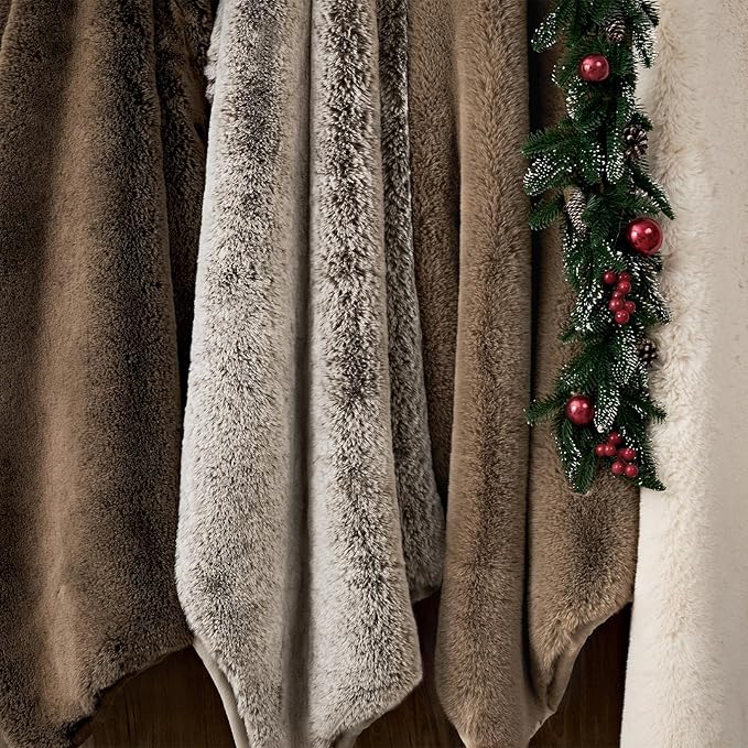 EVERGRACEHOME Luxury Soft Faux Chinchilla Fur Throw Blanket for Couch, Warm Thick Heavy Winter Throw Blanket 1220GSM for Bed, Fluffy Cozy Mink Blanket with Reversible Velvet, Tawny Mink, 60"x80"