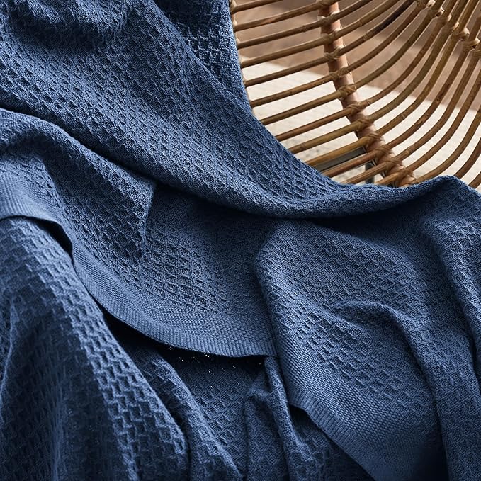Bedsure Gentlesoft 100% Cotton Blanket King Size for Bed - Breathable and Soft, Thick Cozy Waffle Weave Christmas Blanket Gift for Women, Navy, 104x90 inches