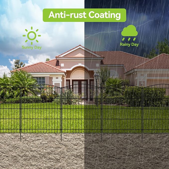 INJOPEXI Decorative Garden Fence 12 Panels 23.6ft (L)×30in (H) Garden Fences with 12 Panels Rustproof Metal Wire No Dig Animal Barrier Fencing Rabbit Dog Fence for Yard Patio Outdoor - Without Gate