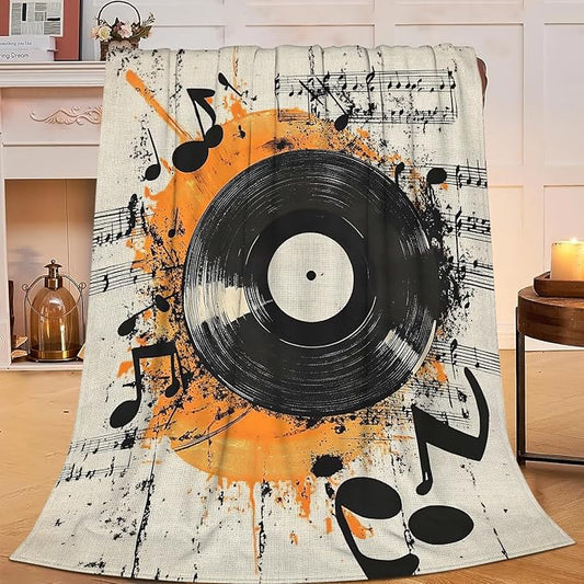 Record Music Throw Blanket Phonograph Blankets Disk Fleece Plush Super Soft Cozy Warm Lightweight Musical Instrument Decor Gifts for Boys Girls Kids Adults Men Women 50" x 60"