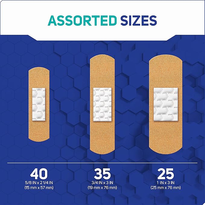 Care Science Fabric Adhesive Bandages, 100 ct Assorted Sizes | Flexible + Breathable Protection Helps Prevent Infection for First Aid and Wound Care (Pack of 2)