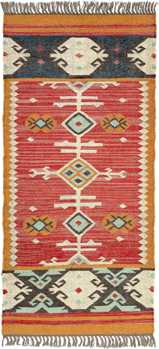 Jute Traditional Kilim Rug Boho Flatweave Area Rug for Living Room, Living Room Entryway, Tribal Series, 2'6"x6'