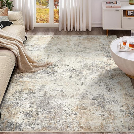 6x9 Area Rug Living Room Rugs - Washable Neutral Modern Abstract Soft Thin Large Rug Indoor Floor No Slip Rug Carpet for Bedroom Under Dining Table Home Office Decor - Golden Grey