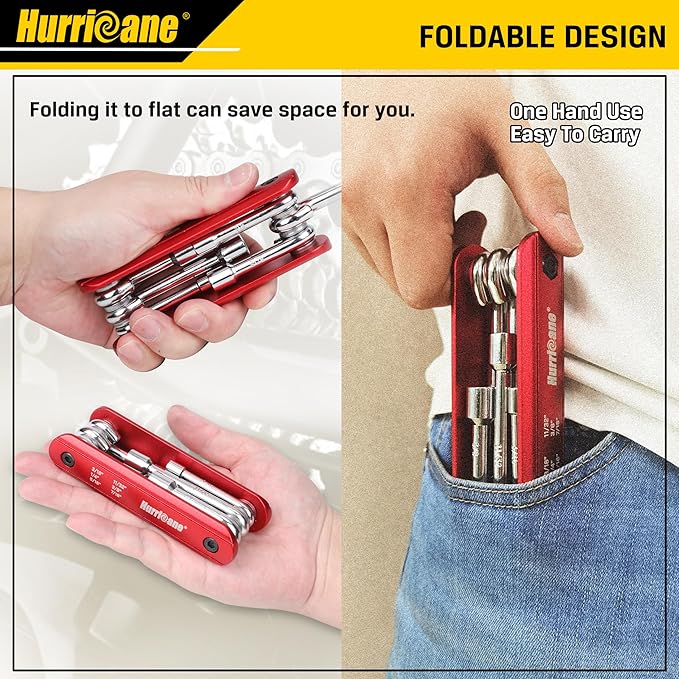 HURRICANE 6 in 1 Folding Nut Driver Set SAE, Hex Nut Driver Set, Cr-V Steel Shank. Premium Portable Premium Aluminum Handle. Easy to Carry Out, 3/16, 1/4, 5/16, 11/32, 3/8, 7/16 inch