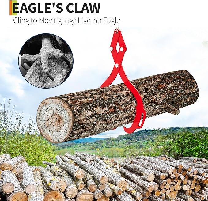 GarveeLife 32 in Log Lifting Tongs, 2 Serrated Claw Hook, 2200 LBS Heavy Duty Grapple Timber Claw with Handles, Lumber Log Skidding Tongs for Tractors, Trucks
