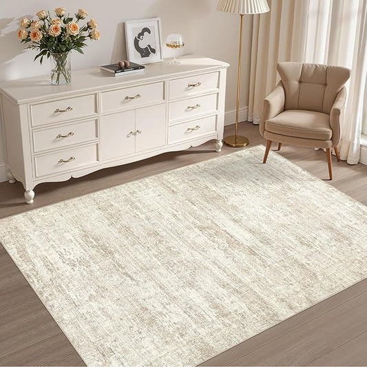 4x6 Area Rug Living Room Rugs - Washable Neutral Modern Abstract Soft Thin Rug Indoor Floor No Slip Rug Carpet for Bedroom Under Dining Table Home Office Decor - Beige/Brown
