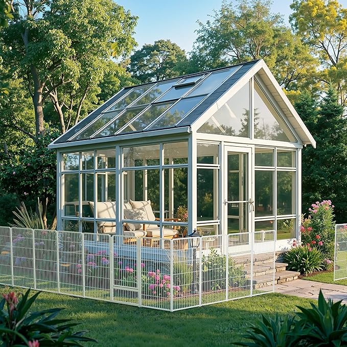 Decorative Garden Fence with Gate 50 in(H) x 30.7 ft(L) 12 Panels, Heavy Duty Metal Animal Barrier Fence for Yard, Flower Bed Fencing, Garden Border Fence, Easy Set Up, White