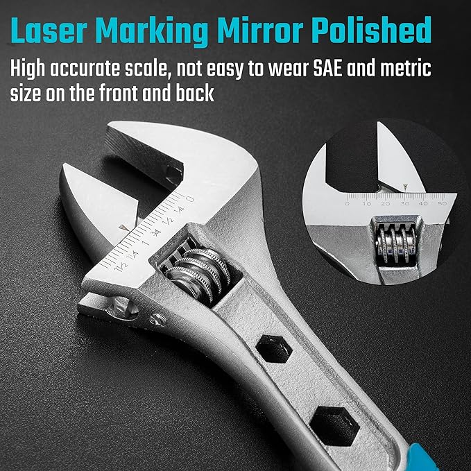 DURATECH 12 Inch Adjustable Wrench, 3-in-1 Spanner with Box End/Hex Function, CR-V Steel, Metric & SAE Scales, Chrome-plated, Bi-material soft Grip