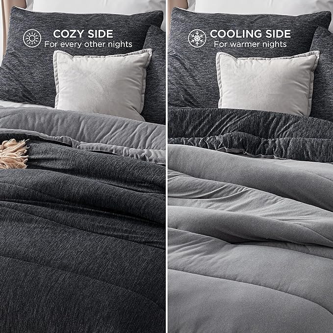 Bedsure California King Comforter Set - Cooling and Warm Bed Set, Charcoal Black Reversible Bedding for All Season, 3 Pieces, 1 California King Size Comforter (104"x96") and 2 Pillow Cases (20"x36")