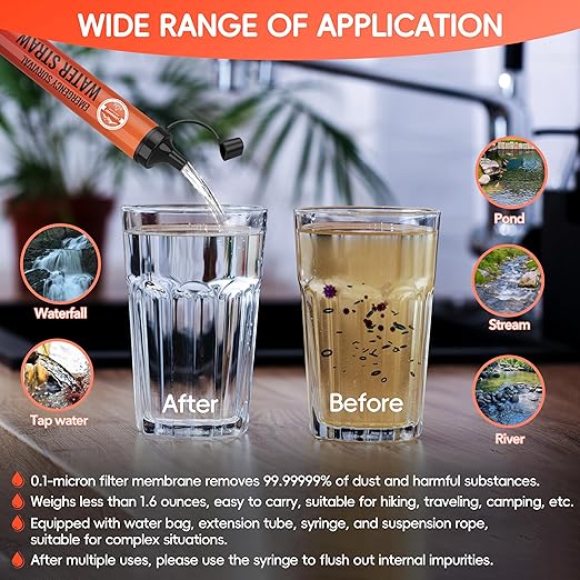 Emergency Water Filter Straws, Personal Water Filtration System, Reusable Water Purifier, Outdoor Emergency Survival Gear, Perfect for Hiking Camping Accessories Travel Fishing Preparedness (5PCS)