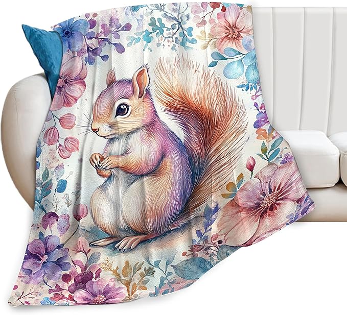 Squirrel Blanket Squirrels Throw Blanket Soft Warm Fuzzy Plush Squirrel Throw Blanket Gifts for Girls Women Squirrels Lightweight Fleece Flannel Gift Blankets for Kids Adults 40"X50"