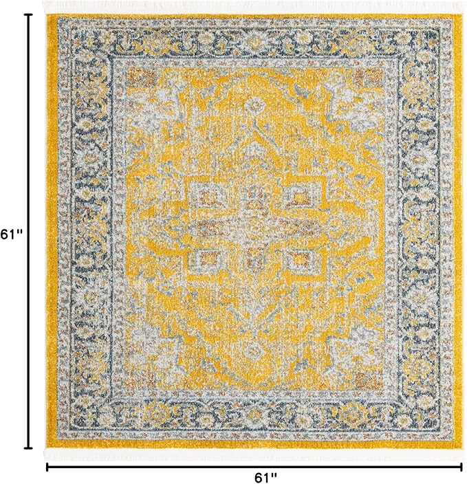 Unique Loom Baracoa Collection Area Rug - Prado (5' 1" Square, Yellow/ Ivory)