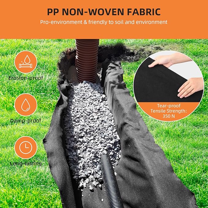 PioneerWorks Geotextile Landscape, 6ft x 100ft & 6oz Geotextile Fabric, PP Drainage 350N Tensile Strength & 440N Load Capacity, for Driveway & Road Stabilizationr, Erosion Control, French Drains