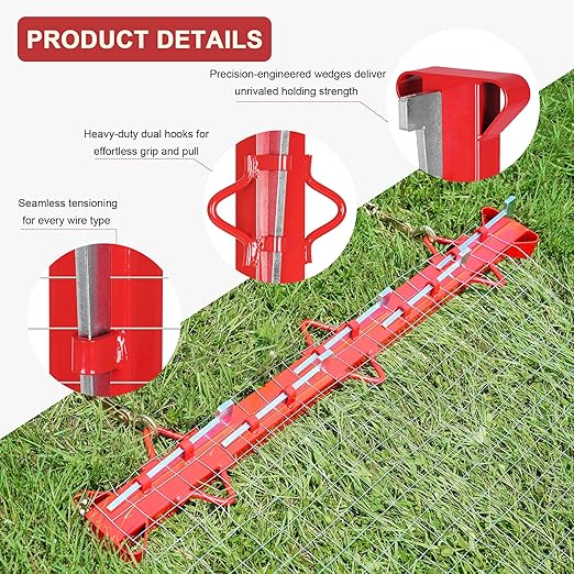 6ft Woven Wire Fence Stretcher Bar with 7 Wedges, Heavy-Duty Carbon Steel Fence Stretcher Tool Wire Puller, Red Anti-Corrosion Coating, 6.67ft Length, Ideal for Farms, Ranches & Outdoor Fencing