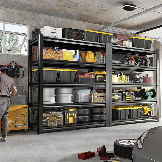 REIBII Garage Shelving 3000 LBS Storage Shelves Adjustable Heavy Duty Shelving Units and Storage Rack for Garage, Basement,2 Pack