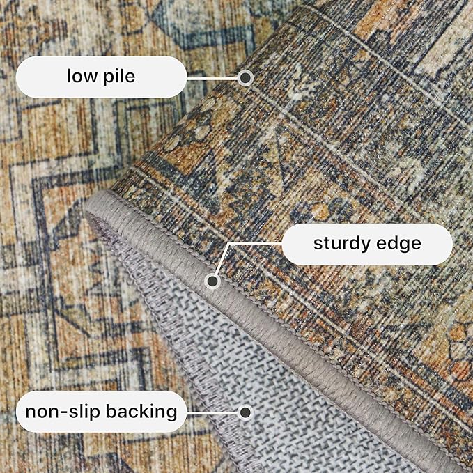 GENIMO 2x6 Runner Rugs for Hallway, Machine Washable Non Slip Vintage Rugs, Low Pile Lightweight Soft Print Rug for enrtyway, Corridor, Home, Office, Kitchen, Muted Taupe
